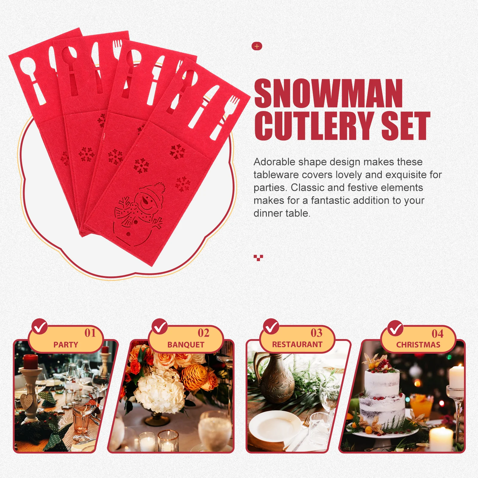 

4Pcs Xmas Cutlery Bag Silverware Protective Covers Cute Cutter Fork Sleeves Dinner Table Decoration Xmas Cutlery Bag