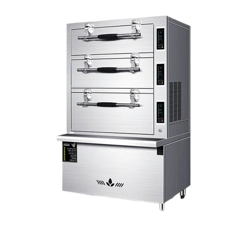 

Seafood steamer commercial three-door electric gas steamer large hotel steamed fish stew soup cabinet canteen steamer