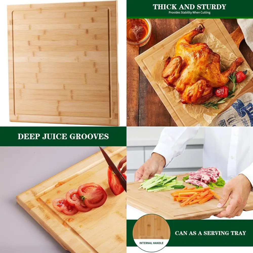 

Large 20x20 Inch Bamboo Chopping Board - Kitchen Cutting Surface for Meat, Vegetables, BBQ, Square Butcher Block with Juci Bucke