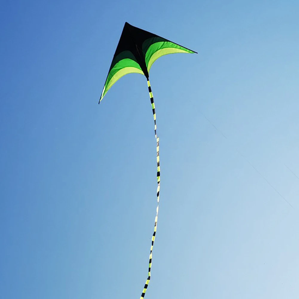 Giocattolo grande aquilone Delta da 1,6 m, aquilone verde facile da volare, aquilone acrobatico primario con coda da 10 metri con ruota per bambini e adulti per esterni