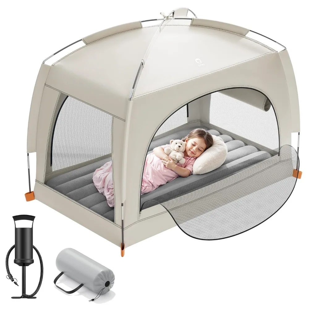Portable Inflatable Toddler Bed with Tent - Lightweight Air Mattress for Kids with Hand Pump - Suitable for Indoor and Outdoor U