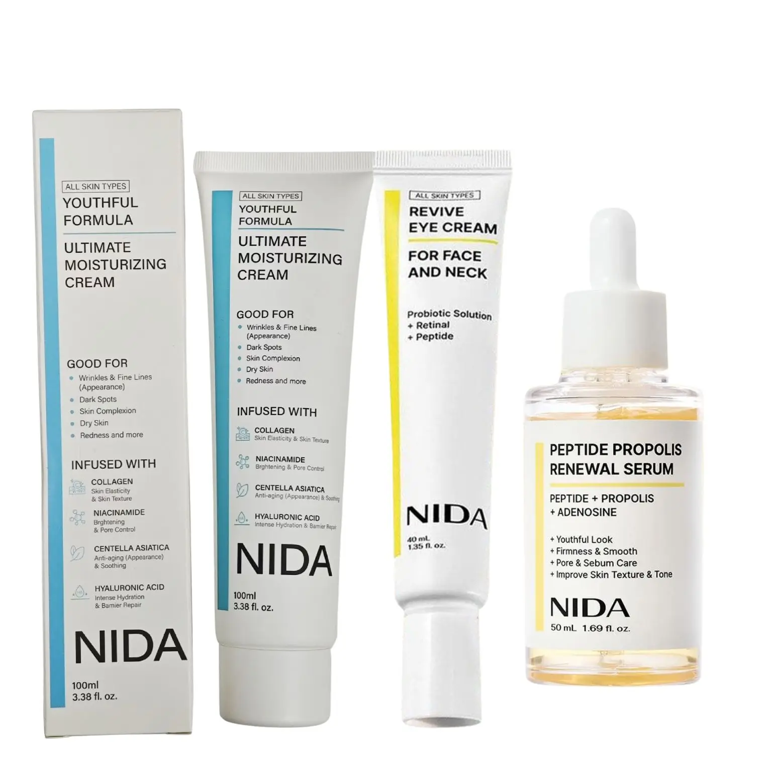 Crema Hidratante para Ojos con Retinol NIDA, Crema para Ojos con Retinol y Probióticos, Esencia Renovadora TXA, Crema Reafirmante y Suavizante