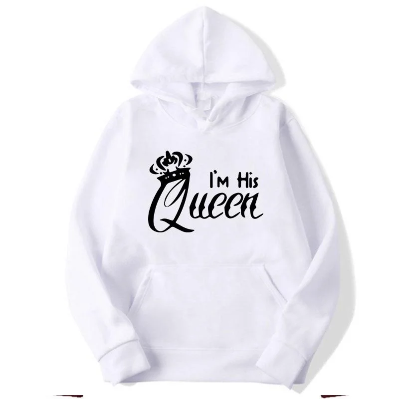 Women Hoodies King Queen Printed Sweatshirt Lovers Couples Hoodie Fashion Hooded Sweatshirt Matching Casual Pullovers Tops