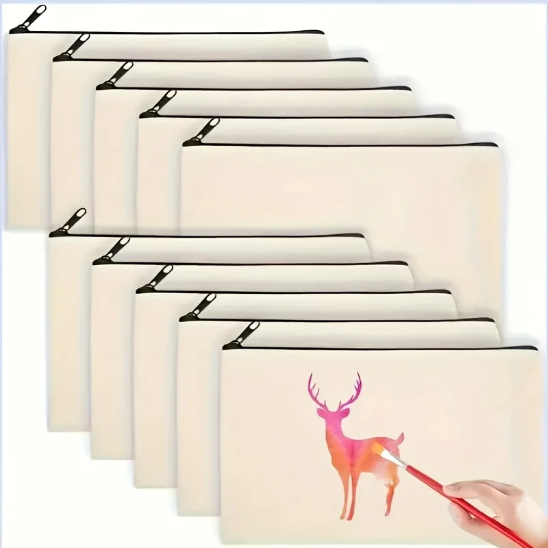 10-Pack Sublimation Zippered Pouches – Blank Canvas Bags for Makeup, Pens, and Travel Organization