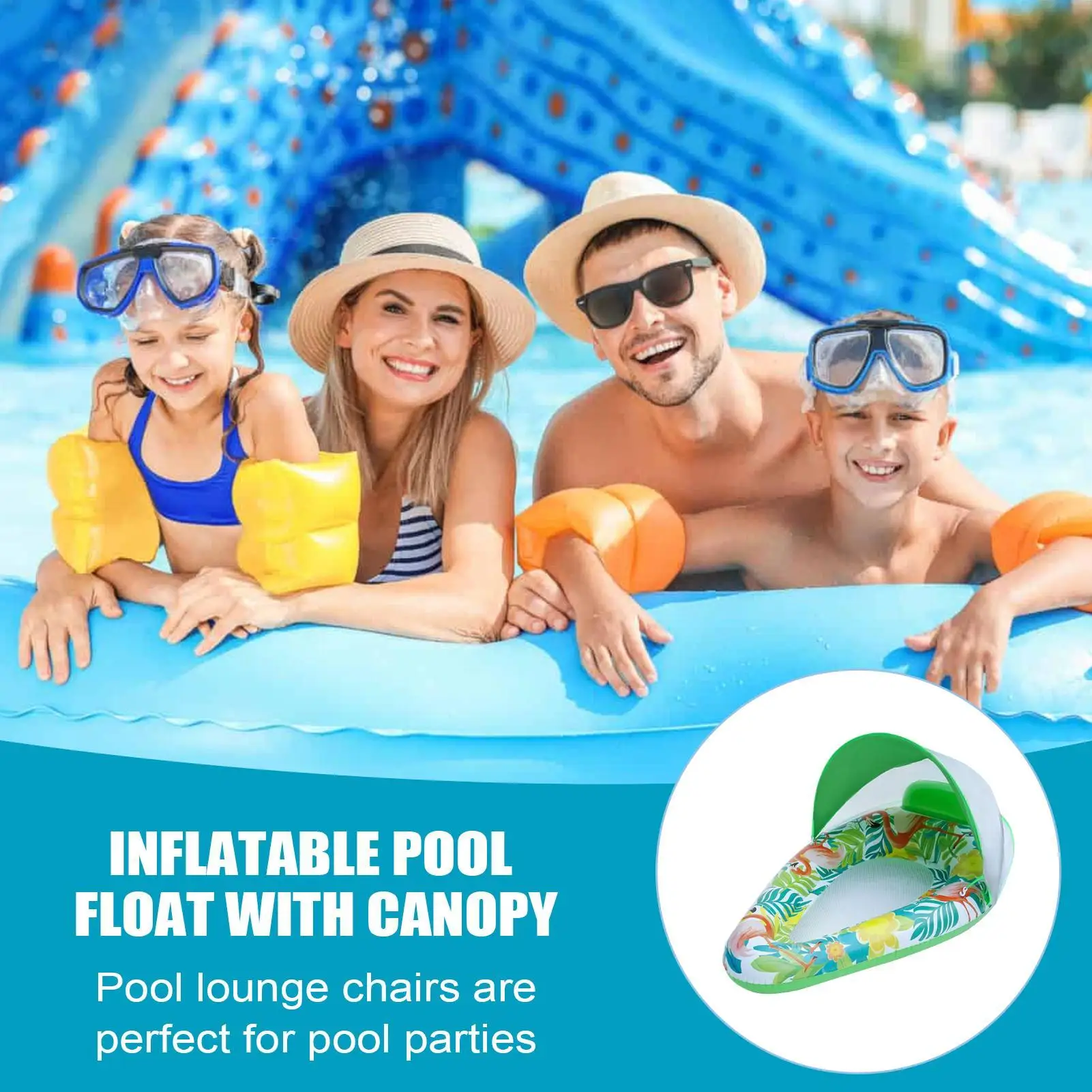 Flotadores de piscina con dosel, balsa inflable para piscina con protección solar para deportes, niños pequeños, playa, mar, isla de natación de primavera
