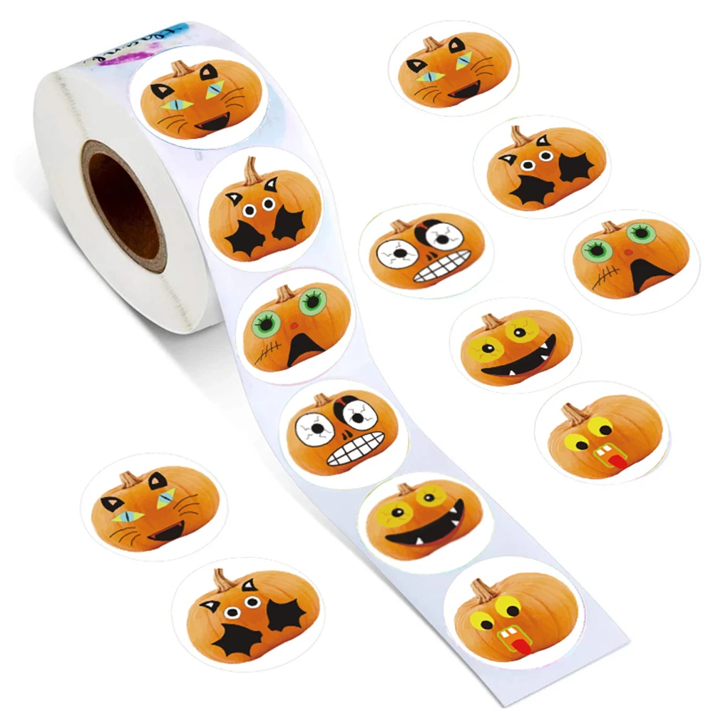 Halloween Abóbora Esqueleto Adesivo para Crianças, Etiqueta Feliz, Party Toy, Acessórios de Cozimento, Decoração DIY, 1 Polegada, 500Pcs