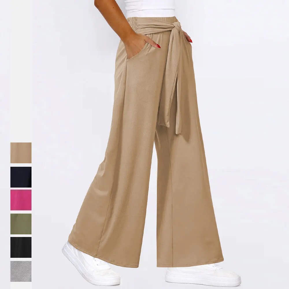 

Summer Women's Pants High Waist Solid Color Drawstring Commuter Wide Leg Pants Casual Baggy Breathable Pajama Pants