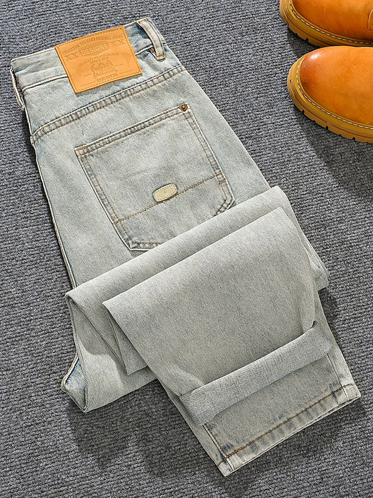 Amerikanische Modemarke, lockere Jeans mit geradem Bein für Herren, Street-Hip-Hop-Stil, Retro-High-Street-Jeans mit weitem Bein und zerrissenem Patch