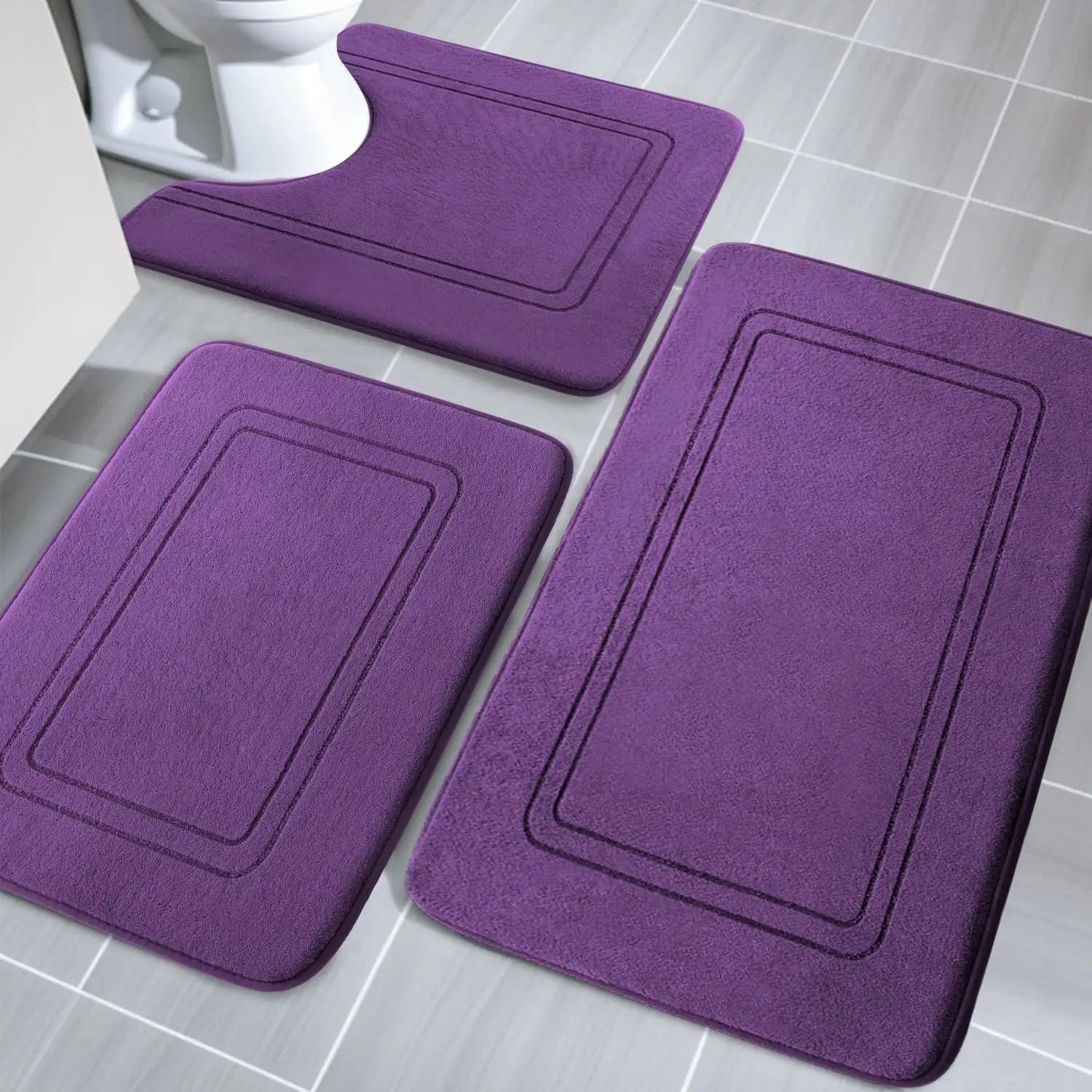 

Memory Foam Bath Mat Set, Bathroom Rugs Sets 3 Pieces, Non Slip Bath Mats for Bathroom, Super Soft and Water Absorbent