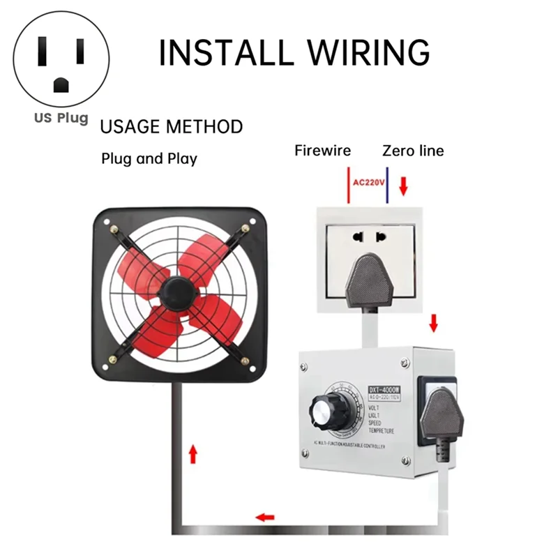 

AF89-4000W SCR Регулируемый регулятор напряжения переменного тока 110 В - диммер, регулятор скорости и температуры с металлическим корпусом, вилка стандарта США