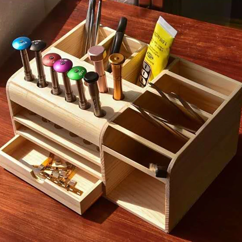 Tool Guide Wooden Storage Box Screwdriver Tweezers Holder Mobile Phone Repair Desktop Reception Tool Parts Box