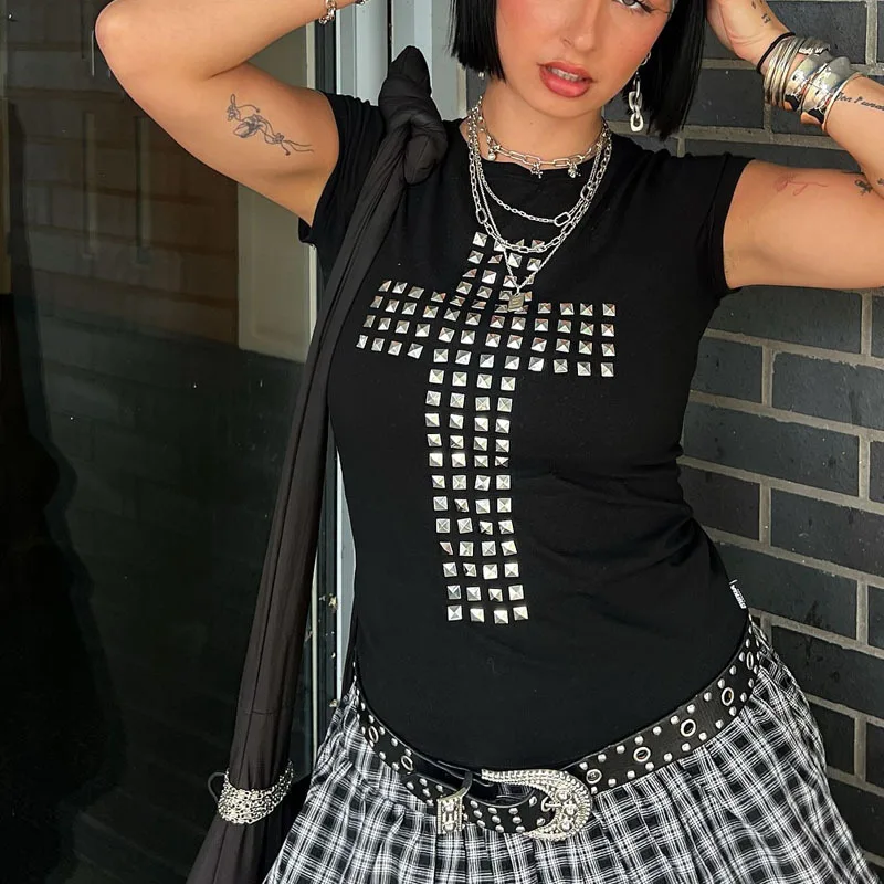 

Y2k Уличный стиль, горячая медь, темный стиль, повседневная большая футболка, удобный свободный топ с короткими рукавами для женщин, стиль