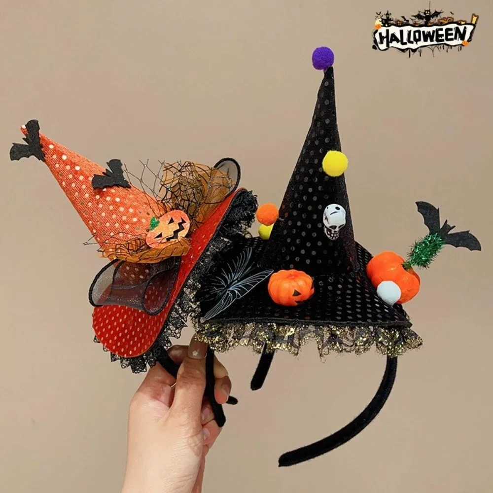 Pointed Hat Halloween Headband Pumpkin Ghost Lace Ribbon Witch Hat Hairband Dress Up Hair Accessories ‌Children's Hair Hoop‌