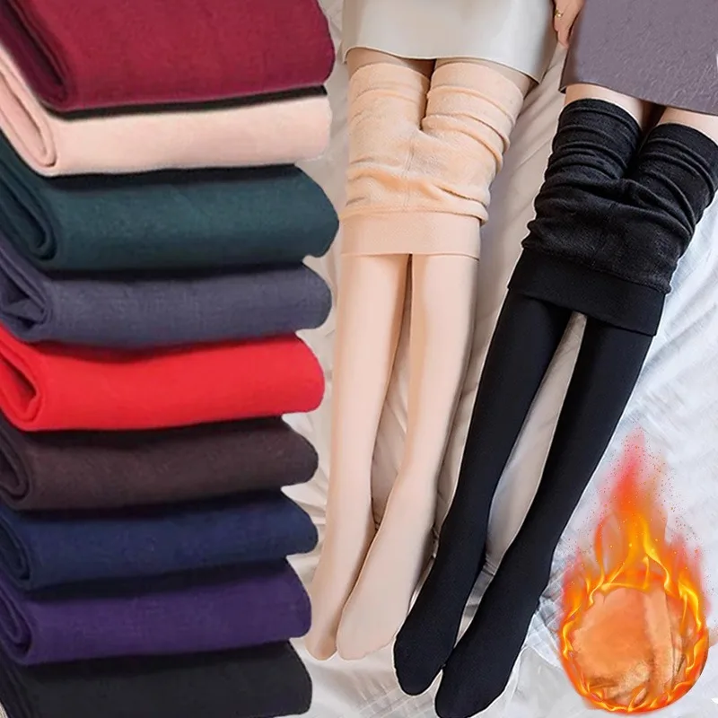 Autumn Winter Fleece Leggings for Women Velvet Warm Stocking Pantyhose Tights Leggings High Waist Elastic Slim Sexy Stockings image 2