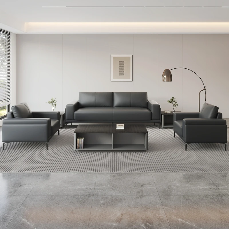 طقم أريكة جلدية فاخرة من تشيسترفيلد باللون الأسود بتصميم بسيط للاستخدام المنزلي في قاعة المكتب والمكتب #3