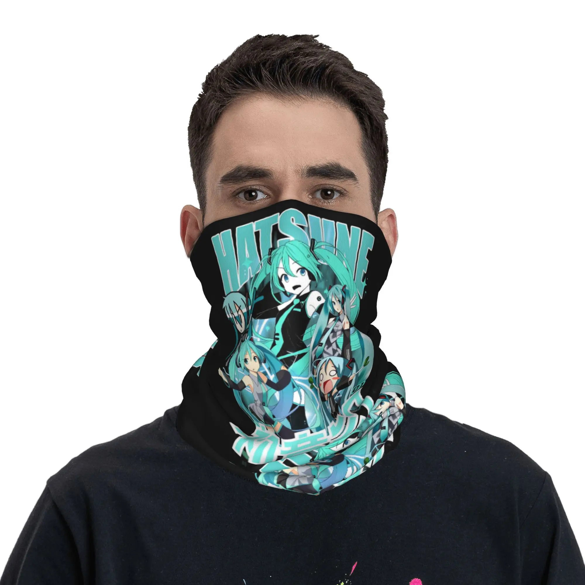 

Girl Kawaii H-Hatsune M-Miku Winter Headband Neck Warmer Women Men Ski Hunting Tube Scarf Vocaloid Anime Face Bandana Gaiter
