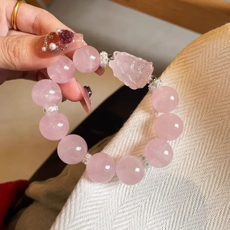Qixi Festival Gift Natural Peach Blossom Powder Crystal Fox Empress Bracelet Female Original Hibiscus Stone Good Luck Powder