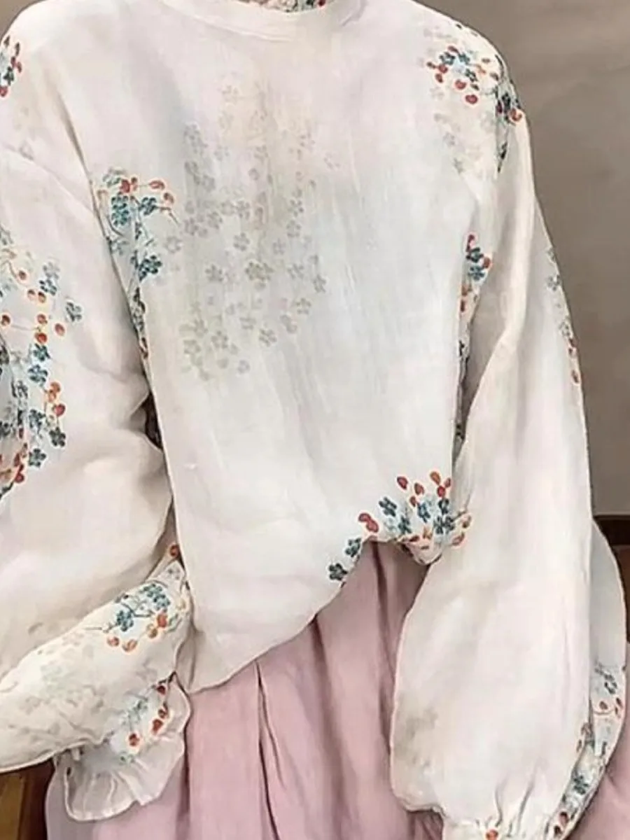 Fre giapponese Sle cotone sciolto irt donna Faion riduzione dell'età colletto in pizzo Thiened Long Sve stampato cotone Jaet