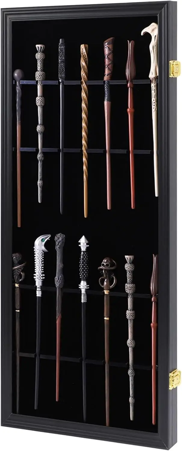

Universal Magic Wand Display Stand with Lockable Wall Mount, Wooden Rack for Wand Collection - Large Vertical Hanging Holder