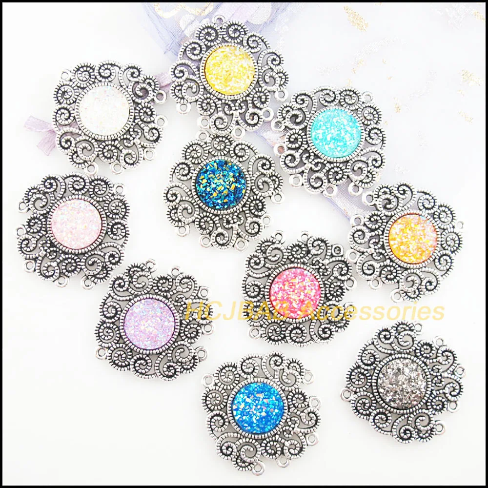 New 10Pcs Mixed Resin Charms Tibetan Silver Plated Retro Sun Flower Heart Animal Butterfly Pendants DIY J195