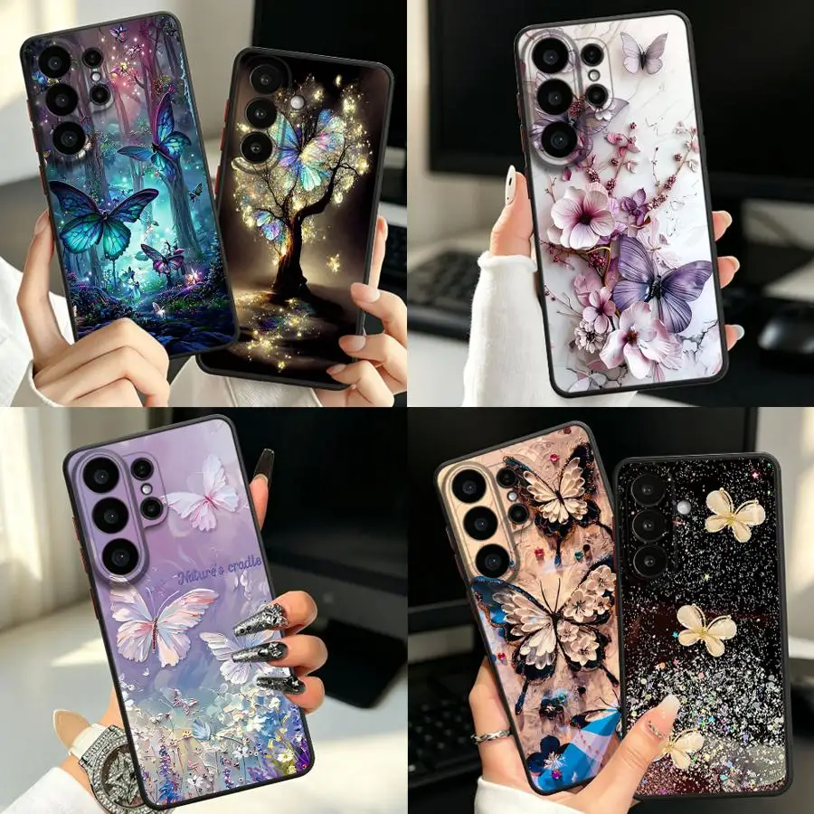 Funda Back Phone Cover Case for Samsung Galaxy S26 S20 FE S24 Plus S23 FE Note 20 Ultra 10+ S25 Ultra S22 S21 Butterfly Flora