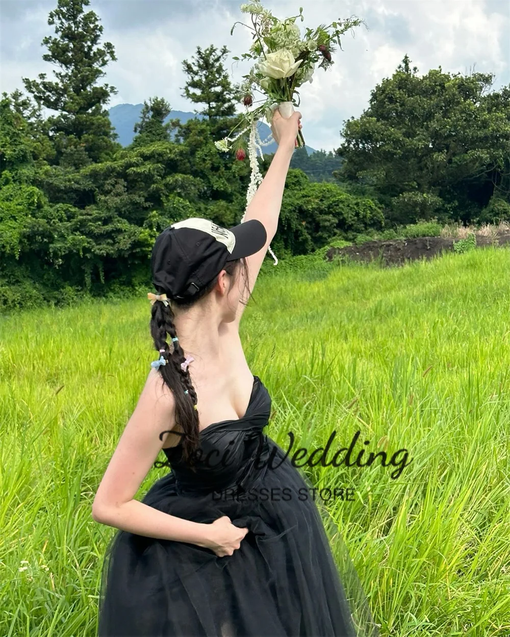 Zoci elegancka w kratkę czarna koreańska suknia wieczorowa zakładka tiulowa suknia ślubna do sesji zdjęciowej dostosowany gorset bez ramiączek suknia panny młodej