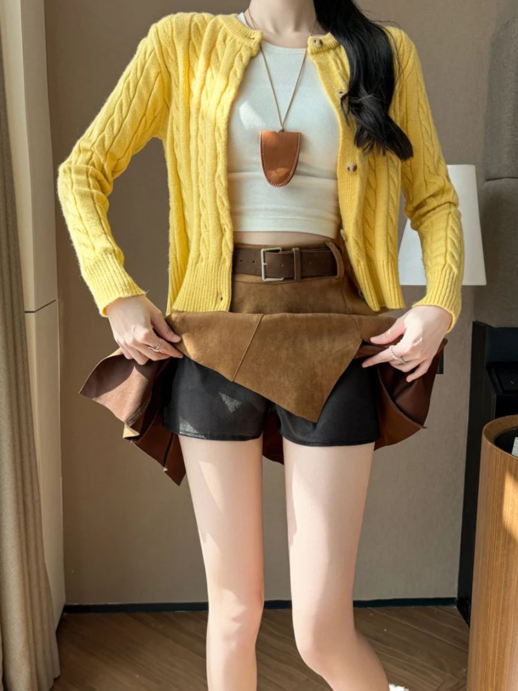 Koreaanse stijl herfst winter vintage onregelmatige minirok voor dames hoge taille casual school suède korte rokken met riem