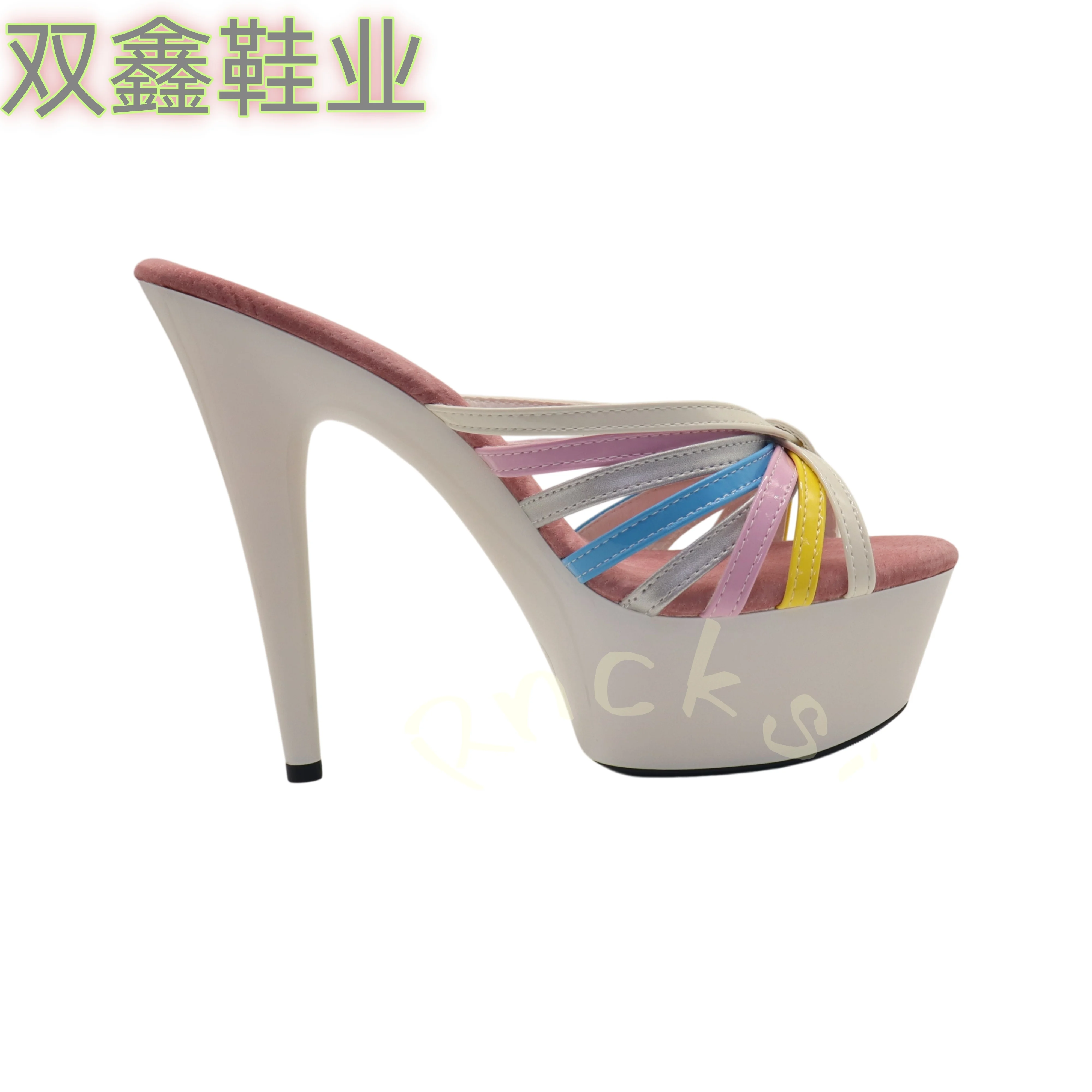 15CM High Heels Sandals for Women Multicolor Striped Ankle Strap Platform Sandals