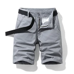 Summer Cargo Shorts Men 100% Cotton Solid Casual Short Pants Black Khaki Military Jogger Cargo Shorts No Belt Mens Clothing 2022