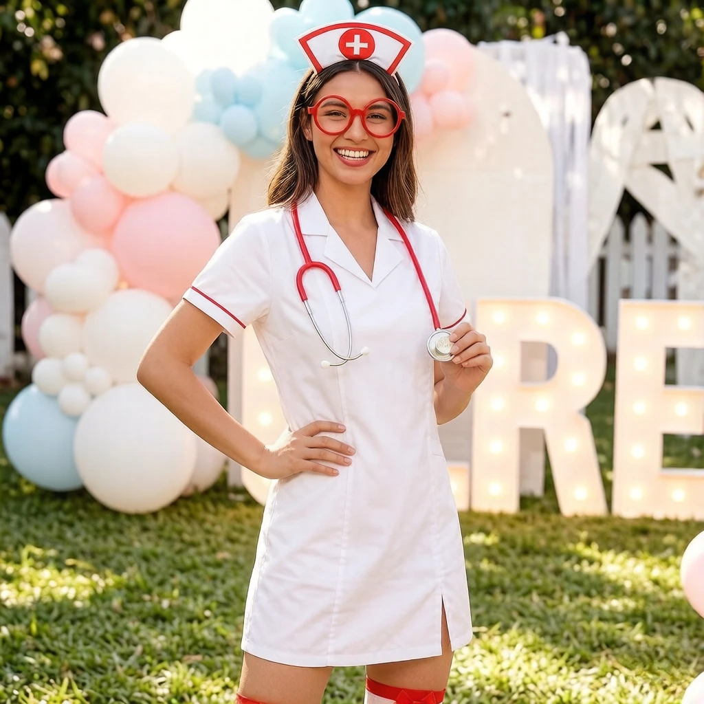 4Pcs Dark Nurse Costume Set, realistic medical themed outfit with atmospheric design, perfect for Halloween party cosplay 2