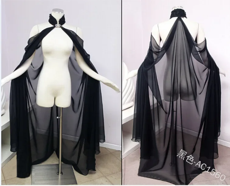 Mittelalterlicher Schal-Umhang für Damen aus Chiffon, Gotischer Wicca-Umhang, Cosplay-Kleid, Halloween-Kostüm, Dünner Schal-Umhang, Bühnenkostüm – Detail 2