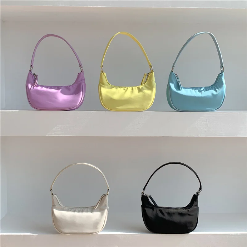 

Spring New Candy Colour Nylon Underarm Bag for Women 2023 Simple Underarm Bag and Purses Female Hobo Shoulder Bag Sac A Main