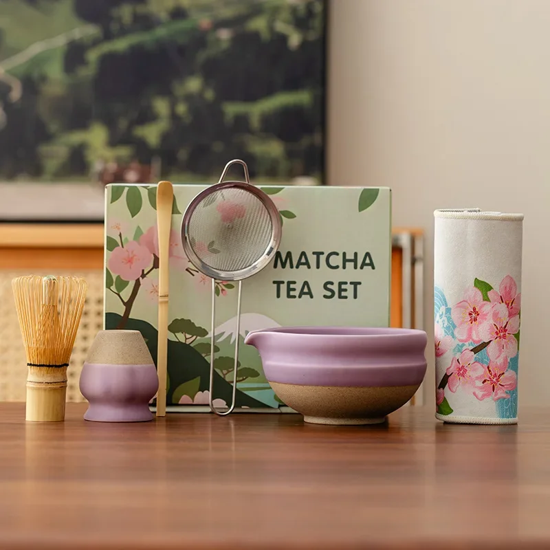 6pcs /set Premium Matcha Set with Bamboo Whisk Traditional  Handmade Matcha Tea Set with Brush Bowl Spoon