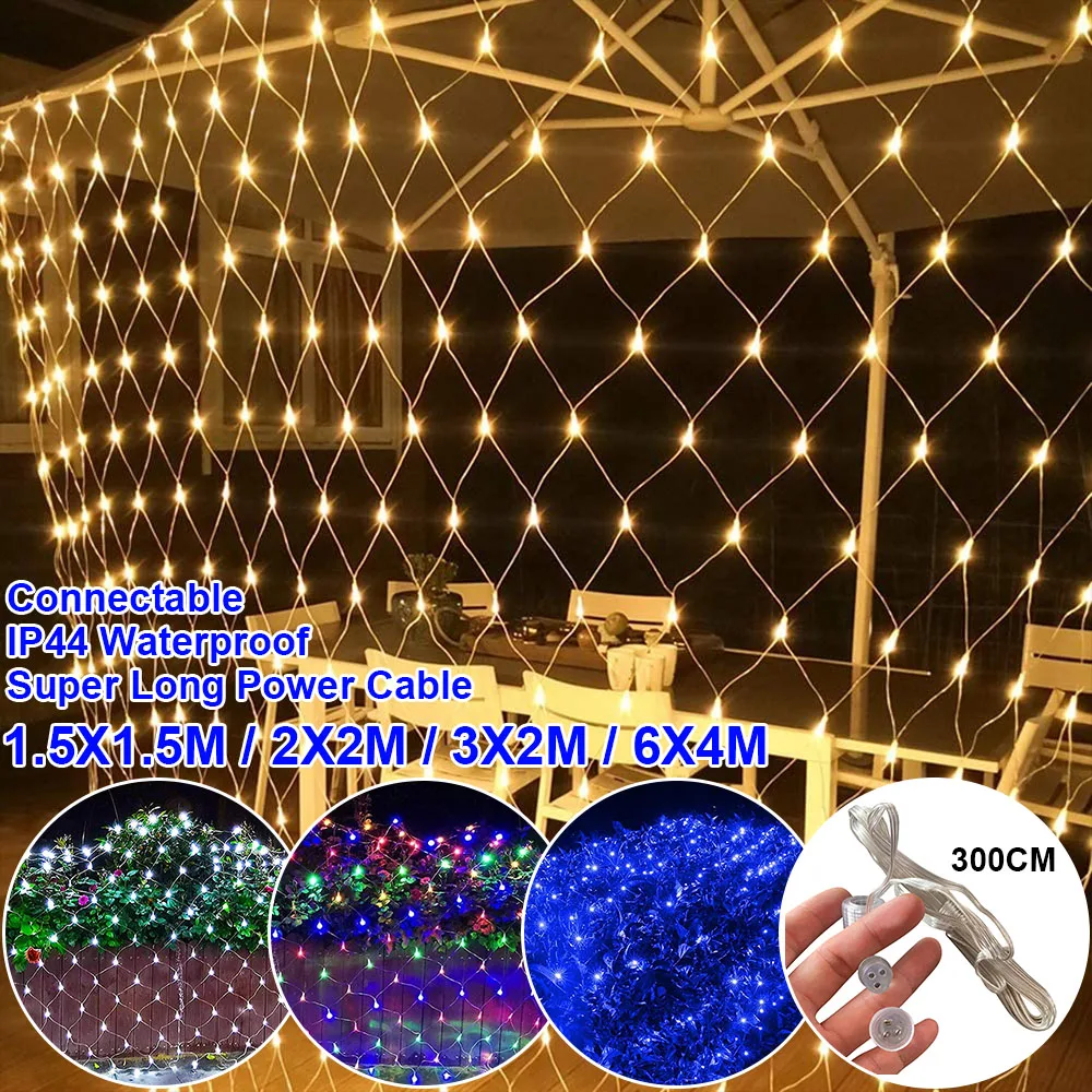 120-672LED Net Mesh Fairy String Lights Outdoor Xmas Christmas Decoration 8 Modes Waterproof Wedding Party Light EU/UK/AU Plug