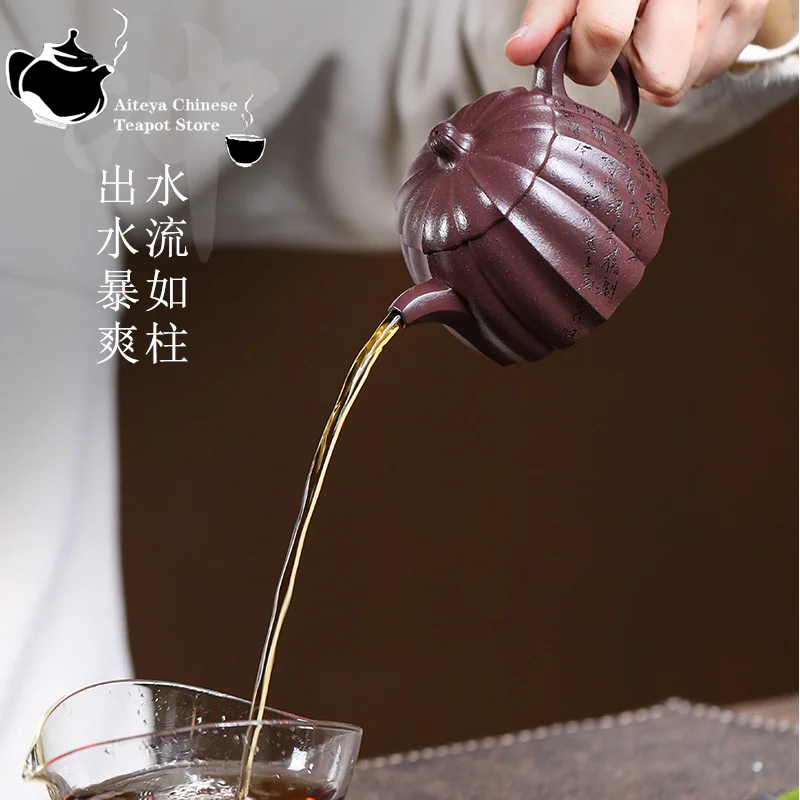 Teiera Yixing fatta a mano in argilla viola, minerale originale, tesoro in argilla viola, vaso salutare, set da tè Kung Fu, teiera cinese