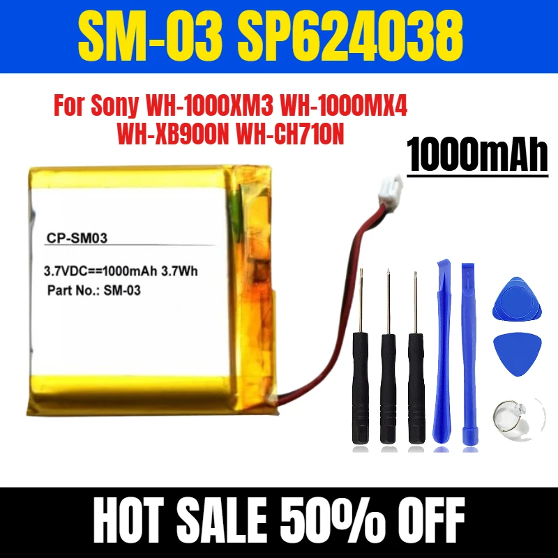 

SM-03 SP624038 1000mAh for Sony WH-1000XM3 WH-1000MX4 WH-XB900N WH-CH710N Headset Batterie