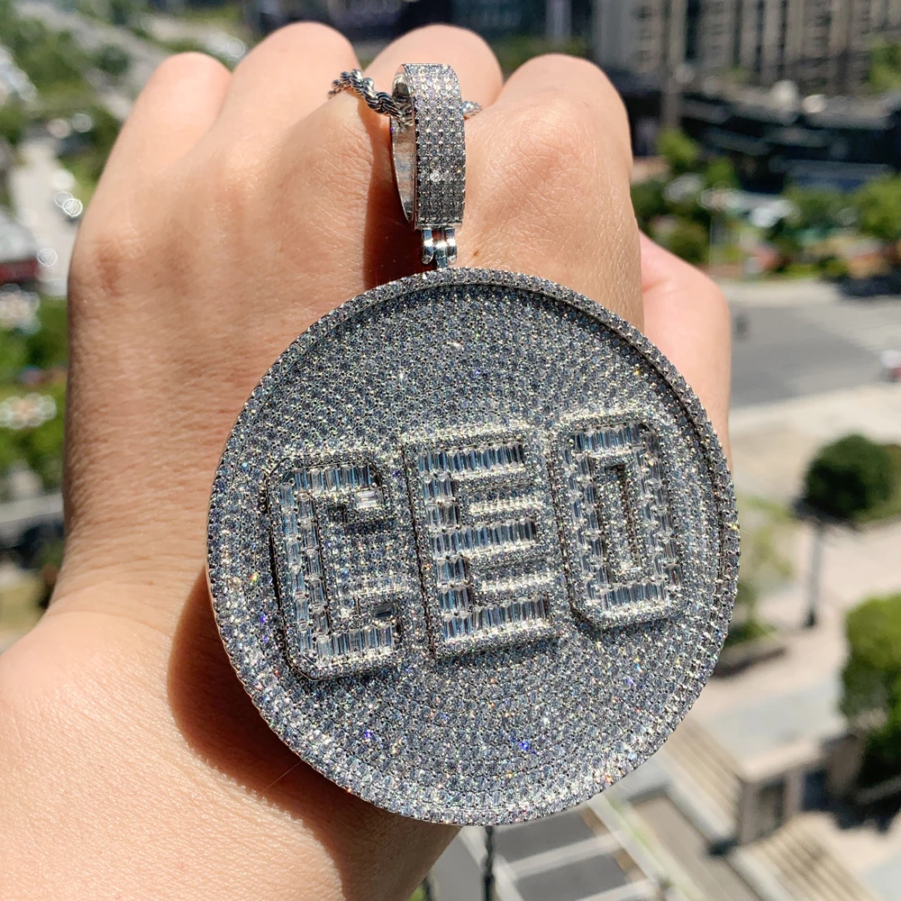 Big Geometric Round Shaped Hip Hop Pendant Full Paved 5A Cubic Zirconia CZ CEO Men Necklace