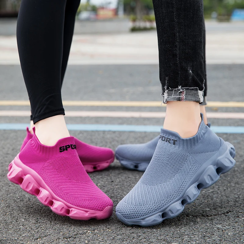 Calcetines deportivos a la moda para hombre y mujer, zapatillas deportivas de nuevo diseño, zapatillas para correr azules, zapatillas para caminar, zapatos informales sin cordones para correr para hombre