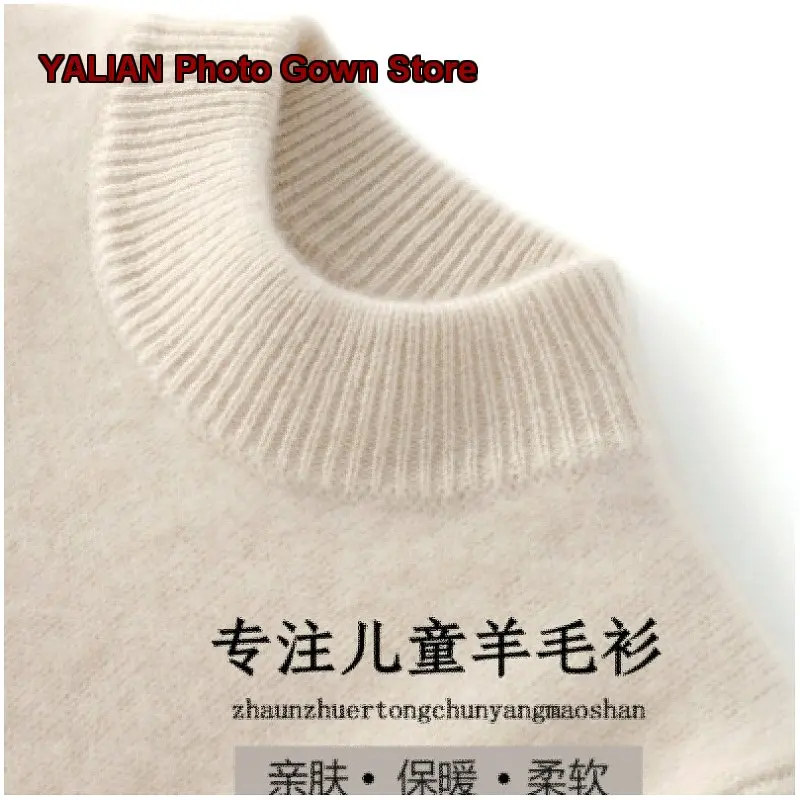 Boys Girls Mock Neck Cashmere Knit Top Autumn Winter Warm Soft Base Layer High Neck Kids