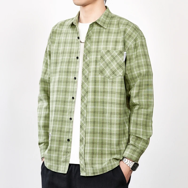 

Men's fashion spring summer autumn winter casual plaid long-sleeved shirt Youth casual full match shirt men's shirt coat