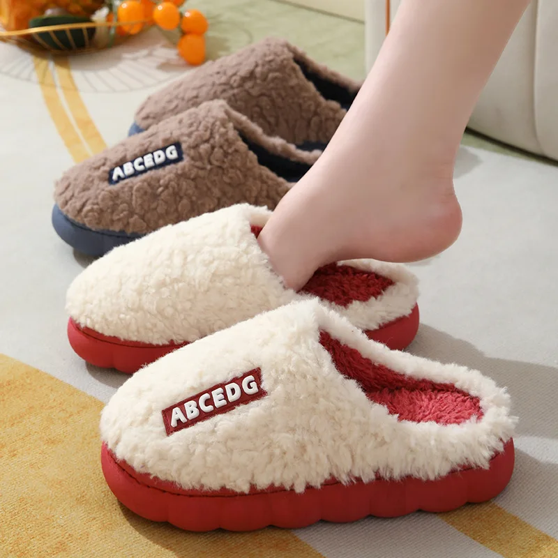 

Thick Sole Cotton Slippers Non Slip Winter Shoes Indoor Warm House Slippers Plush Home Footwear
