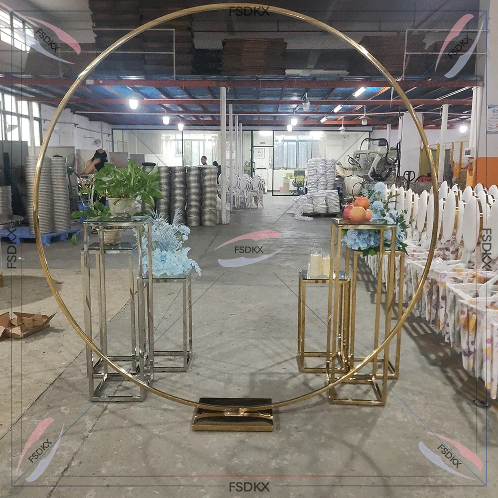 

Hot Recommend Customized Stainless Steel Party Arch Backdrop Wedding Stage Decor Golden Round Ring For Wedding Event