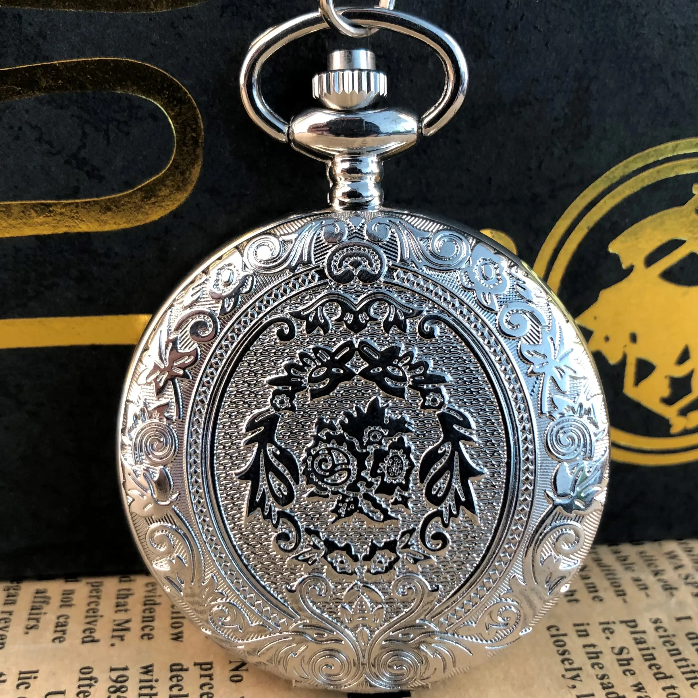 Silver Carved Quartz Pocket Watch Arabic Numerals Popular Decoration Unisex Personality Necklace Pendant Clock Men Women Gifts