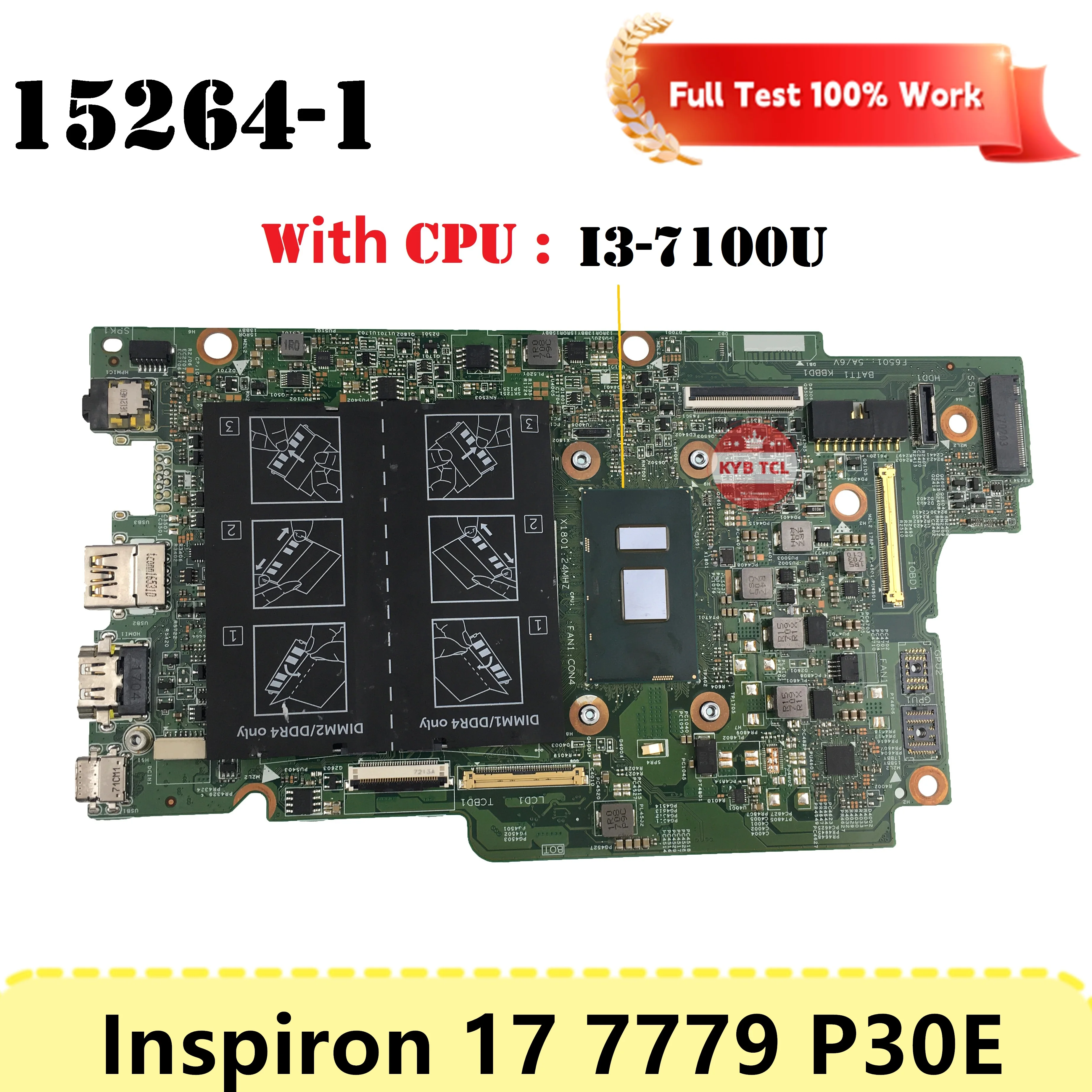 Imagem -05 - Placa-mãe Portátil para Dell Inspiron 17 7779 P30e 152641 Nx6fr Cn0nx6fr 0nx6fr I37100u i5 I7-7500u Cpu