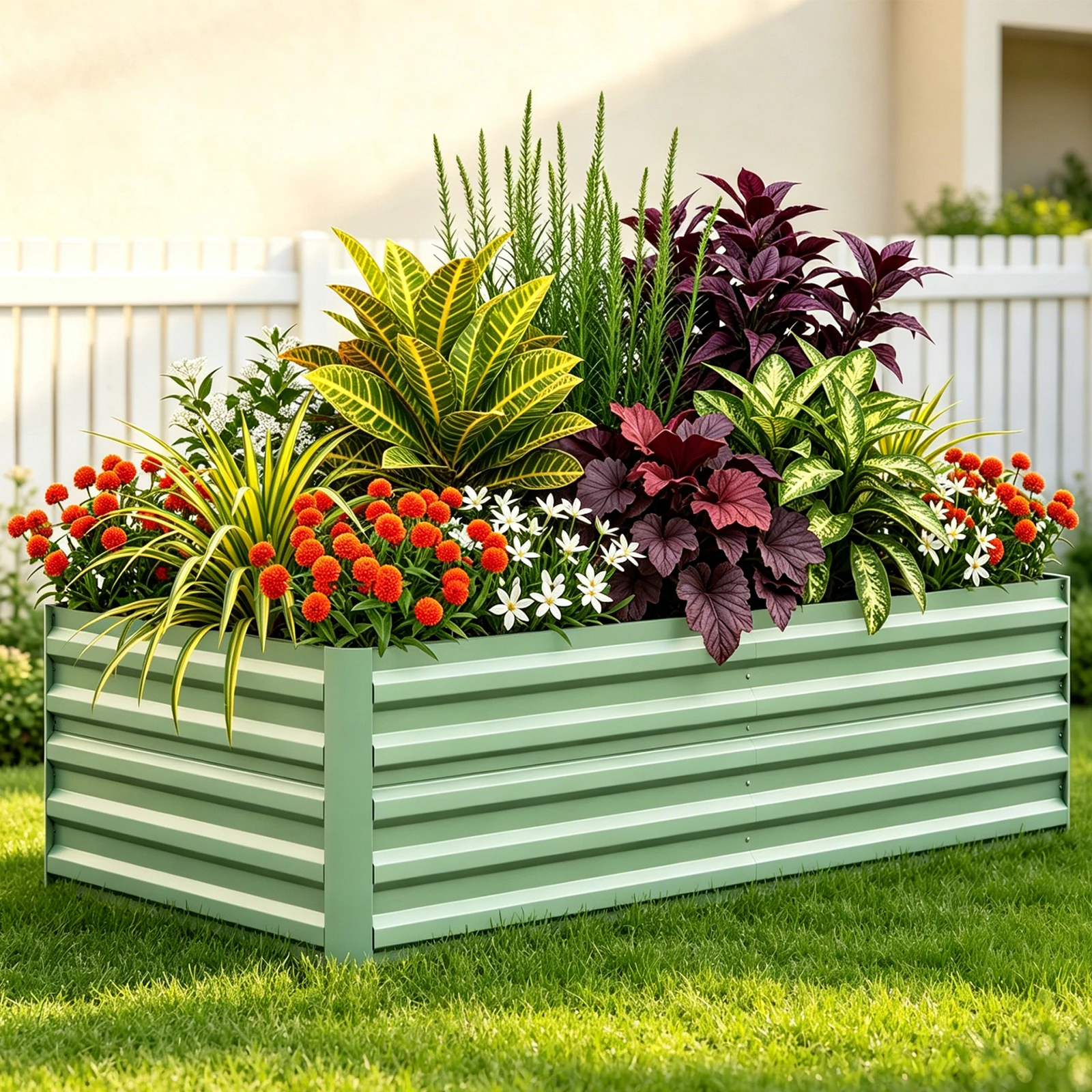 8x4x2FT Metal Raised Garden Bed 350 Gallon Deep Root Planter Box, Rustproof Outdoor Vegetable Herb Flower Garden Bed Green