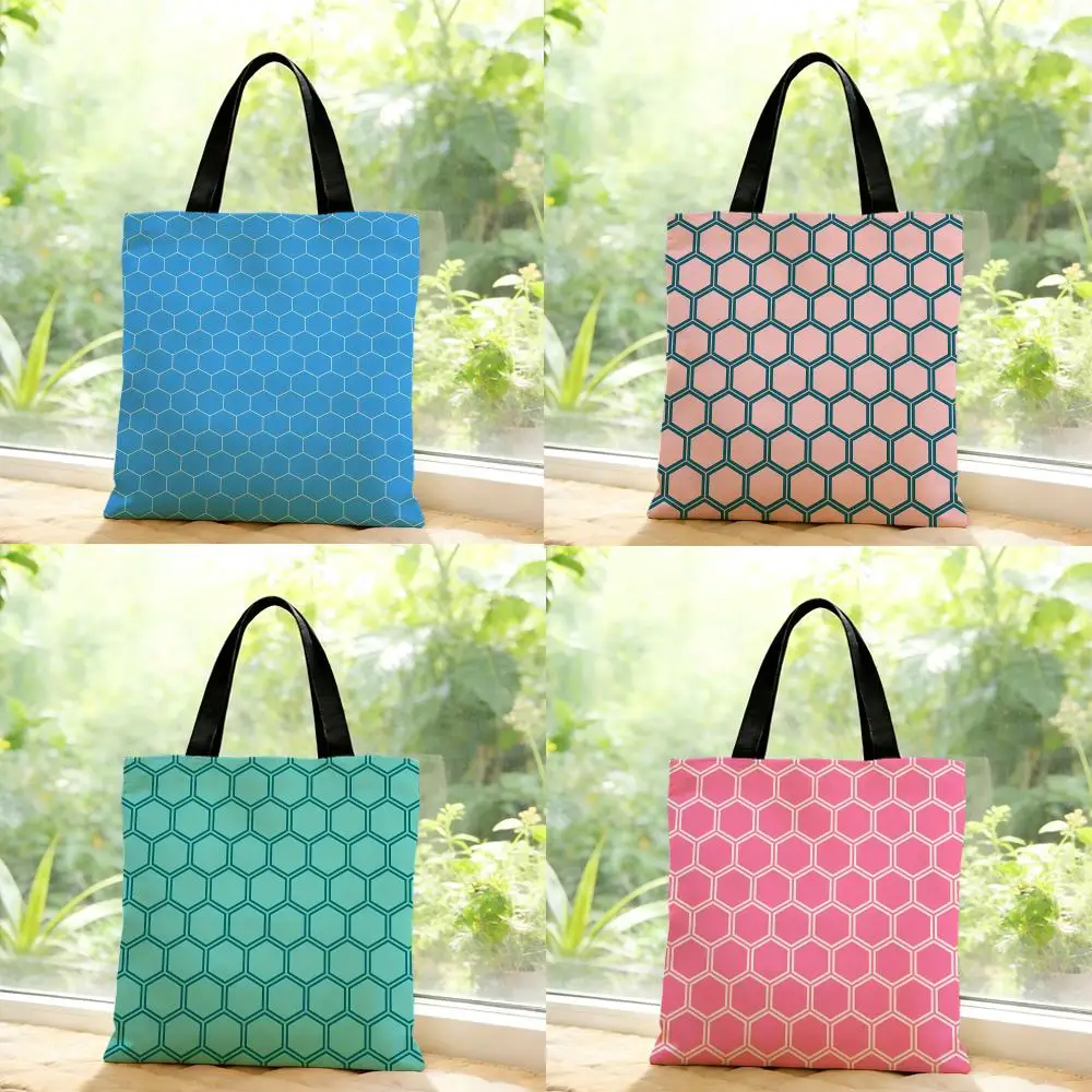 Bolsas de Almacenamiento Hexagonales Coloridas y Elegantes con Diseño de Panal de Abeja, Serie para Exteriores, Bolsas de Hombro Portátiles con Estampado, Bolsas de Compras Diarias