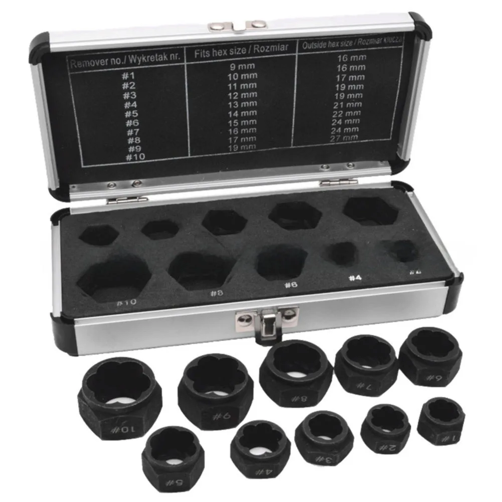 Bolt Threading Extractor Damaged Bolt Tool Repair Projects 10-Piece Set Convenient Storage Case Easy Extraction Tools