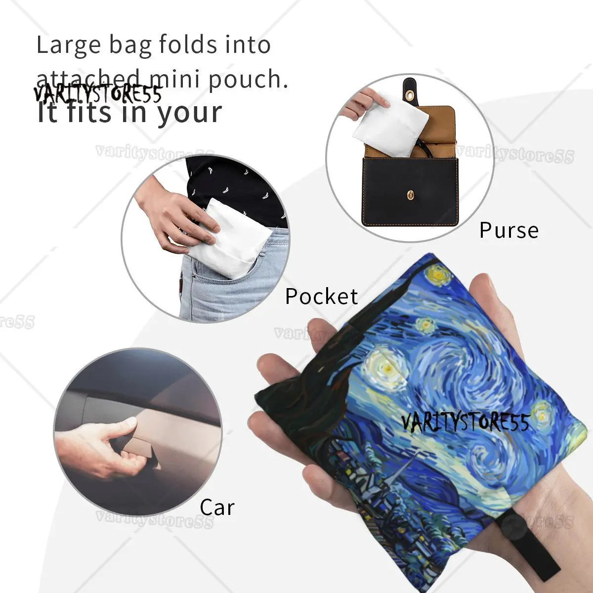 Reusable Van Gogh Painting Shopping Bags for Groceries Foldable Starry Night Grocery Bags Washable Sturdy Large Tote Bags