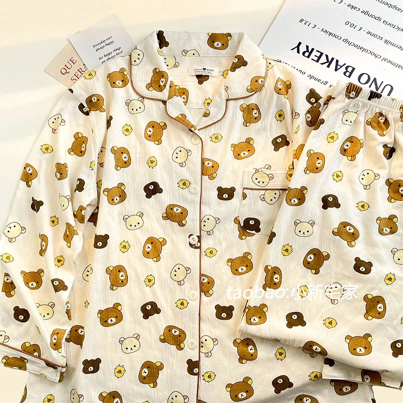 Anime Kawaii Rilakkuma Pajamas Long Sleeved Pants Sweet Student Sweet Leisure Versatile Fashion Birthday Gifts Girlfriend Gifts