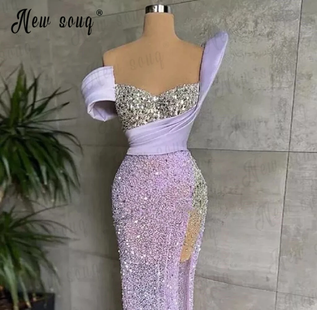 Violet Beaded Mermaid Side Split Evening Dress Silver Crystals Off Shoulder Party Gowns Custom Made Second Reception Gown 2023